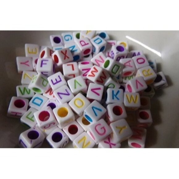 Mixed Color Random Letter Cube Acrylic Beads - Picture 1 of 2